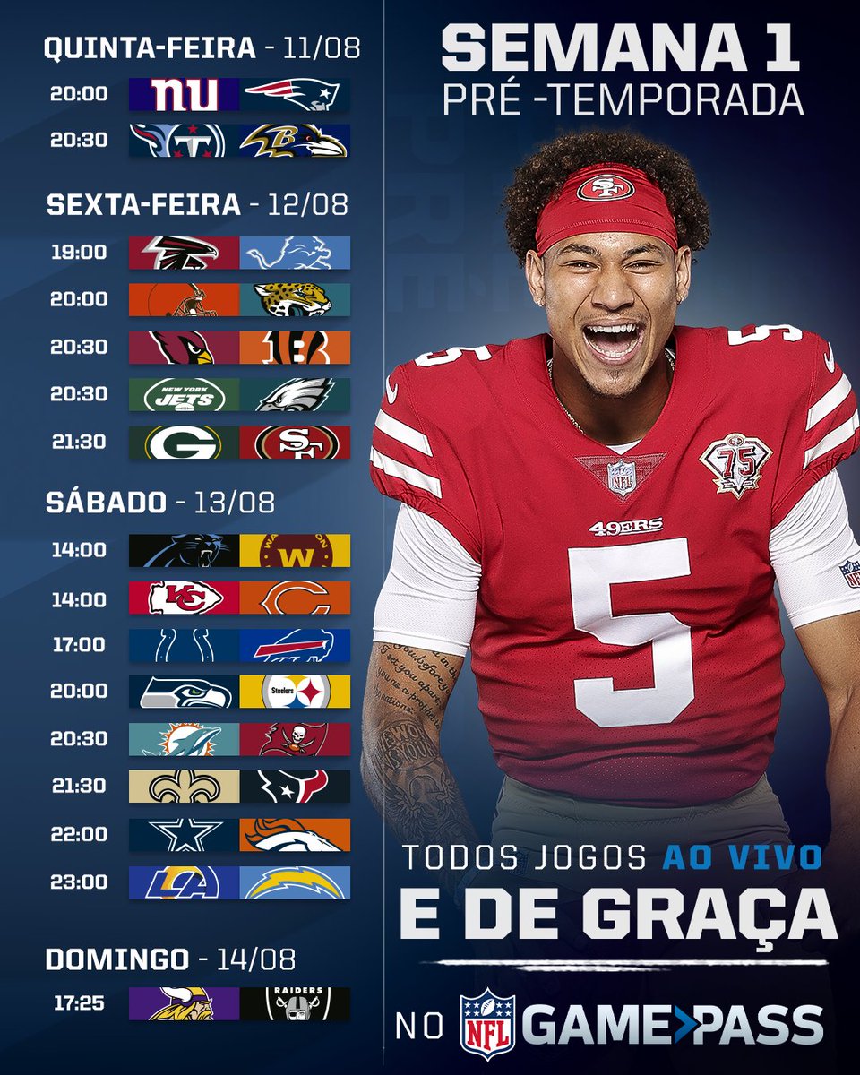 NFL Brasil on X: TODOS os jogos de TODAS as semanas de TODOS os times!  Esse sim é um post que vale a pena salvar! ❤️🏈 #NFLBrasil   / X