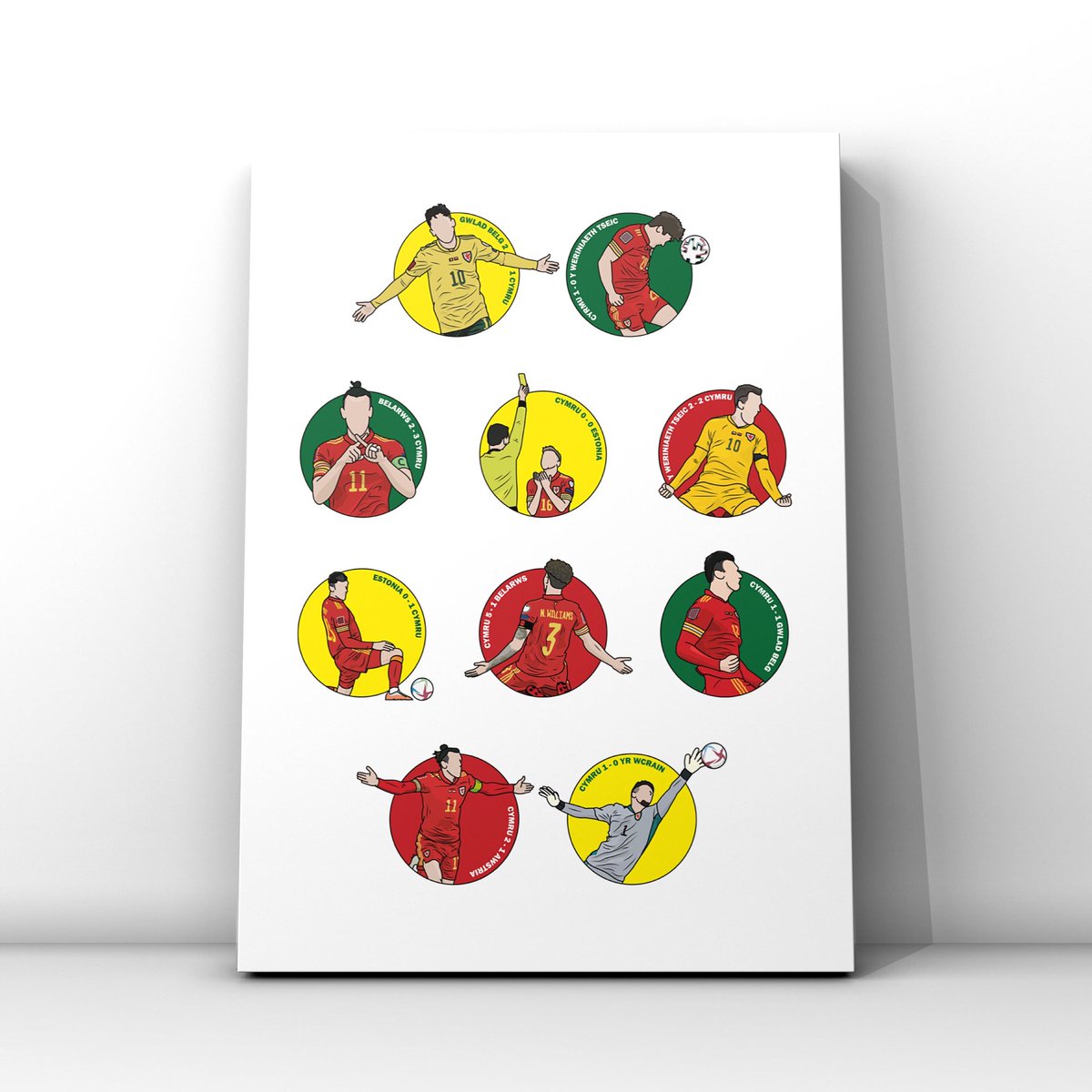celforcymoedd's tweet photo. Been a little quiet of late, been working on a few things.

This is one of them. Wales' Road to Qatar - A moment from all of our qualifying matches 🏴󠁧󠁢󠁷󠁬󠁳󠁿 Available now with 15% off everything on the site! 

Available in A4 in English and Cymraeg
 https://t.co/jqbd7YFuzg https://t.co/roxnahV2Di