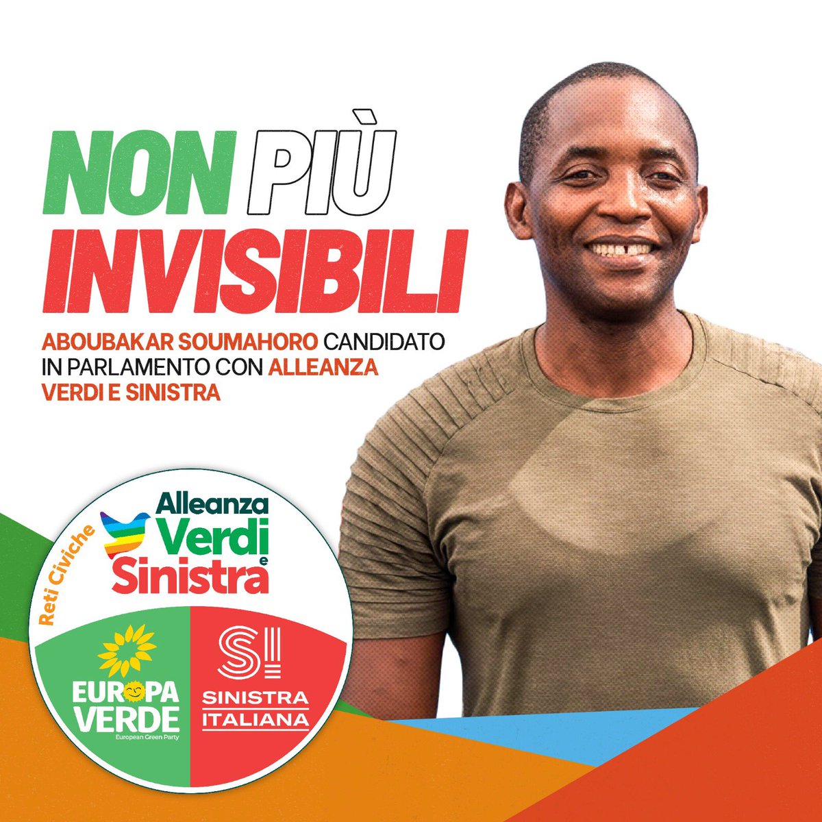 Non più invisibili.
In Parlamento l’Italia migliore. 
#aboubakarsoumahoro 
#AlleanzaVerdiSinistra