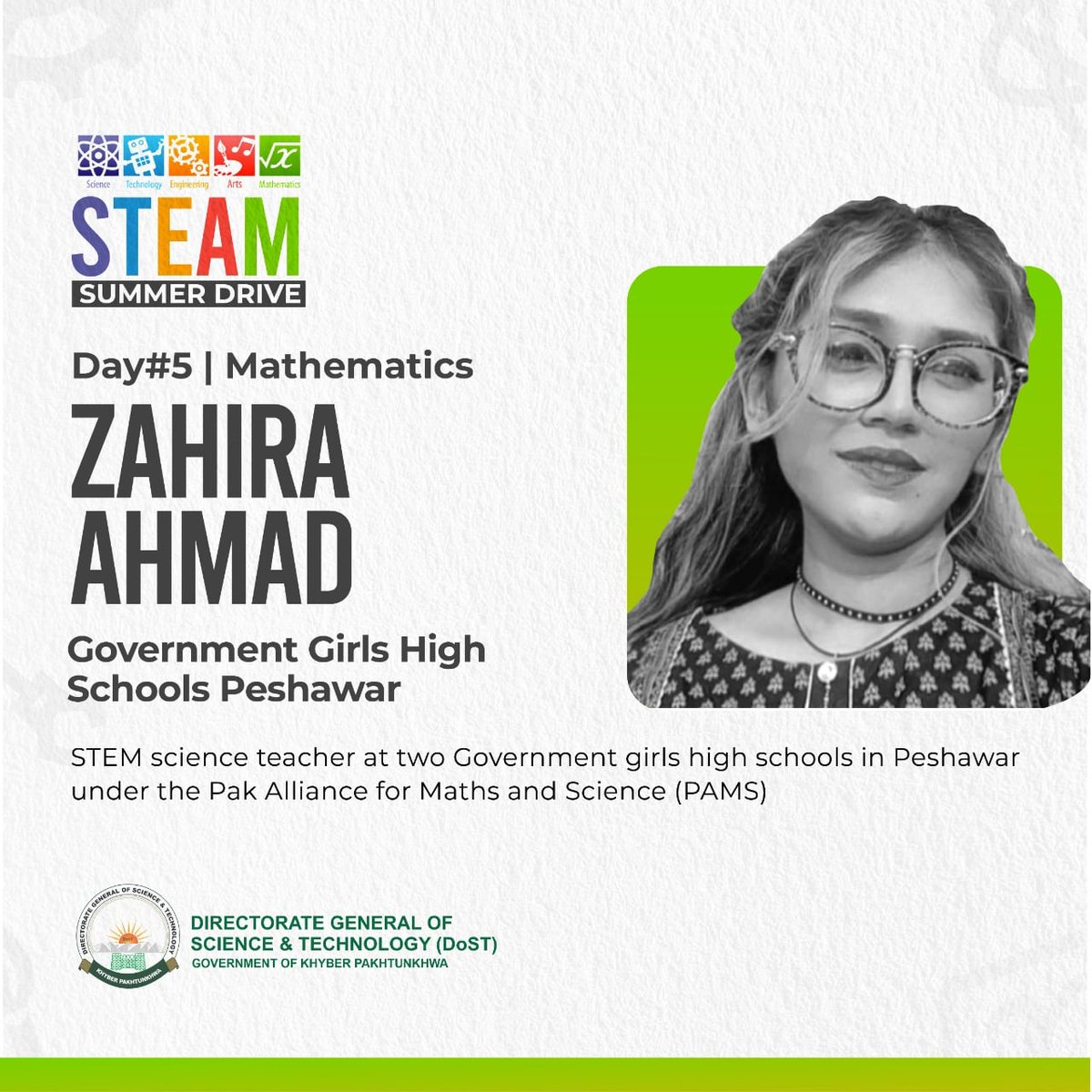 dostkpgovt's tweet image. Math day at STEAM Summer Camp!

DoST in collaboration with Pak Alliance for @mathssciencepk and Science will conduct its 5th session on Math consisting of the field related lectures, hands-on activities, and workshops by well-renowned experts of the field.

#Science4KP #dostkp