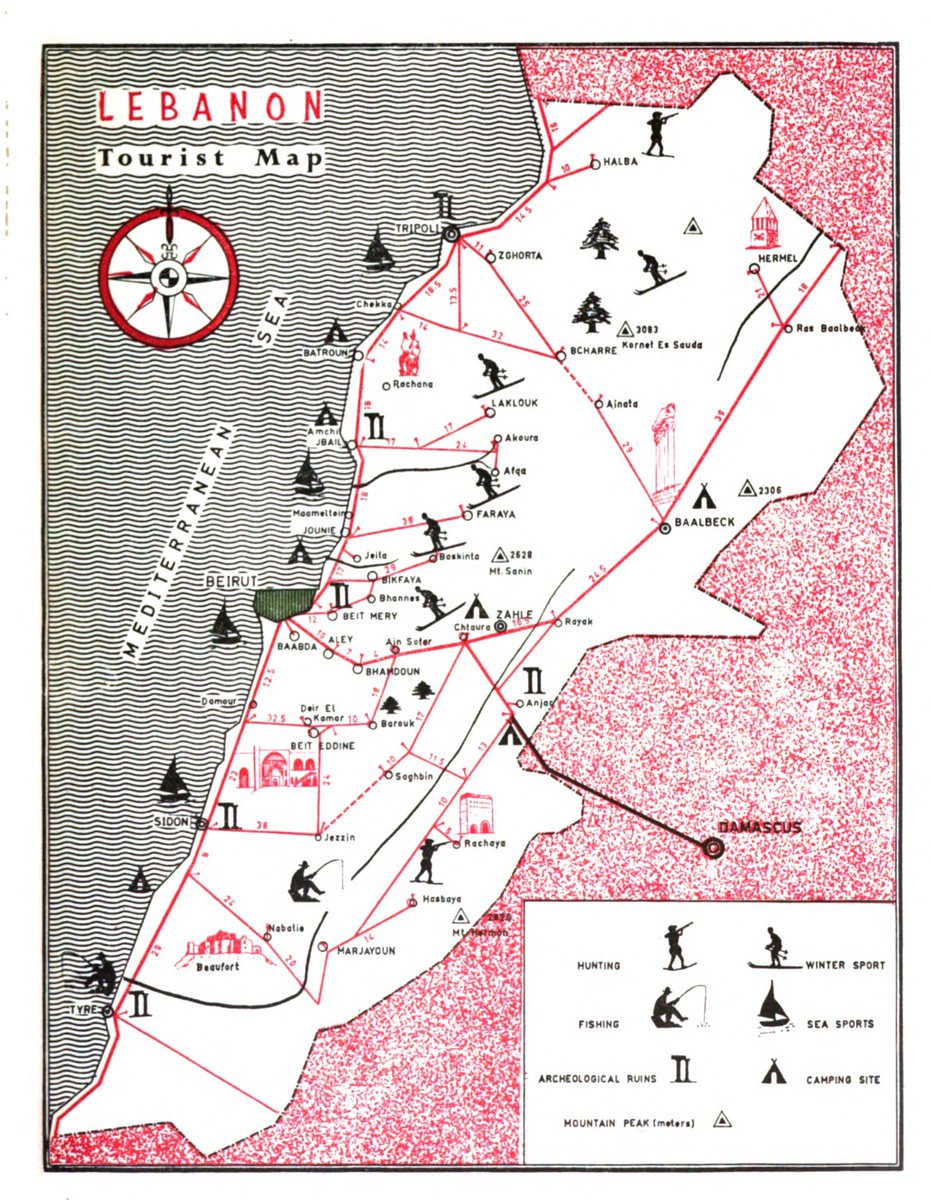 Tourist Map of Lebanon found in a 1960 guidebook