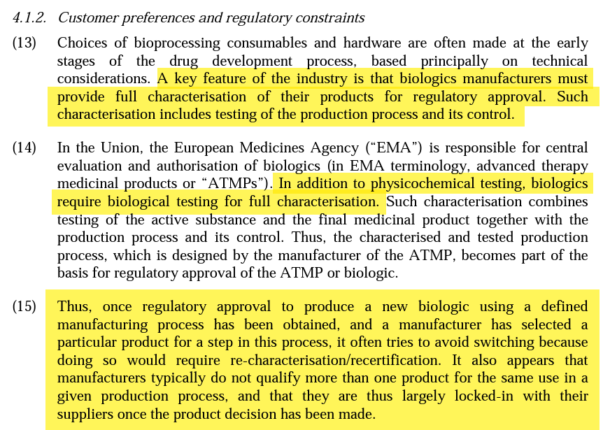 WTCM3's tweet photo. bioprocessing regulatory barriers to entry + switching costs (from Danaher/GE Biopharma EC merger docs) $DHR $SRT $TMO $MRK $LONN https://t.co/rbfqXt2CGn