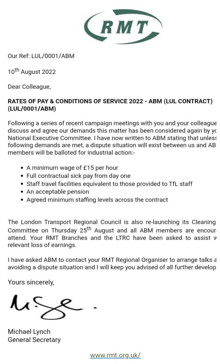 Tube cleaners are demanding: 💷 £15/hour 🤒 Full sick pay 🚇 Staff travel passes 📊 Improved pensions 📈 A minimum staffing level If these demands aren’t met, we’ll be balloting for industrial action to win them. Retweet if you support us! @RMTLondon @RMTunion