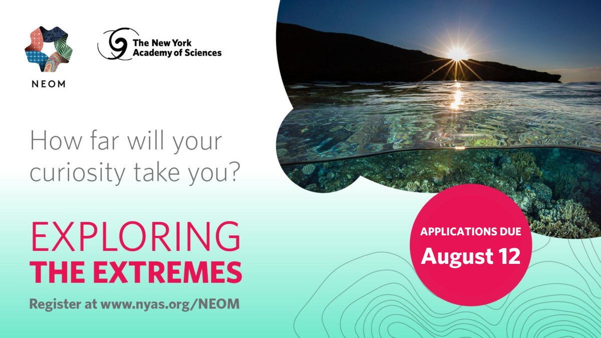 NYASciences's tweet image. Time is running out! ⌛ Student applications are due this Friday to participate in the &quot;Exploring the Extremes&quot; innovative challenge. Learn more about this opportunity and the scholarship offerings available in partnership with @NEOM at bit.nyas.org/3IT8WlT #explorersmindset