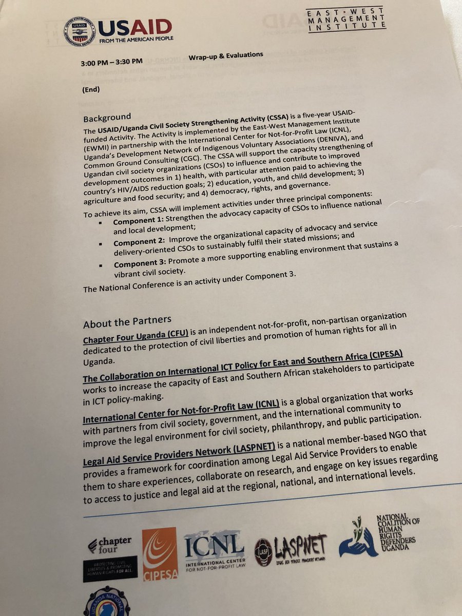 For 3 days the #Uganda #CivilSociety Strengthening Activity (CSSA) is in full swing and we are there giving insights on #YouthRights & Solutions towards building sustainable communities #CivicSpaceUg! @feminature @accessnow @USAIDUganda @ICNLAlliance @cipesaug @PlanUganda