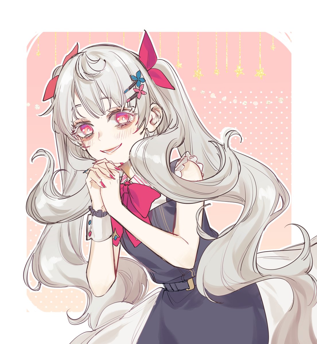 1girl solo dress grey hair twintails smile long hair  illustration images