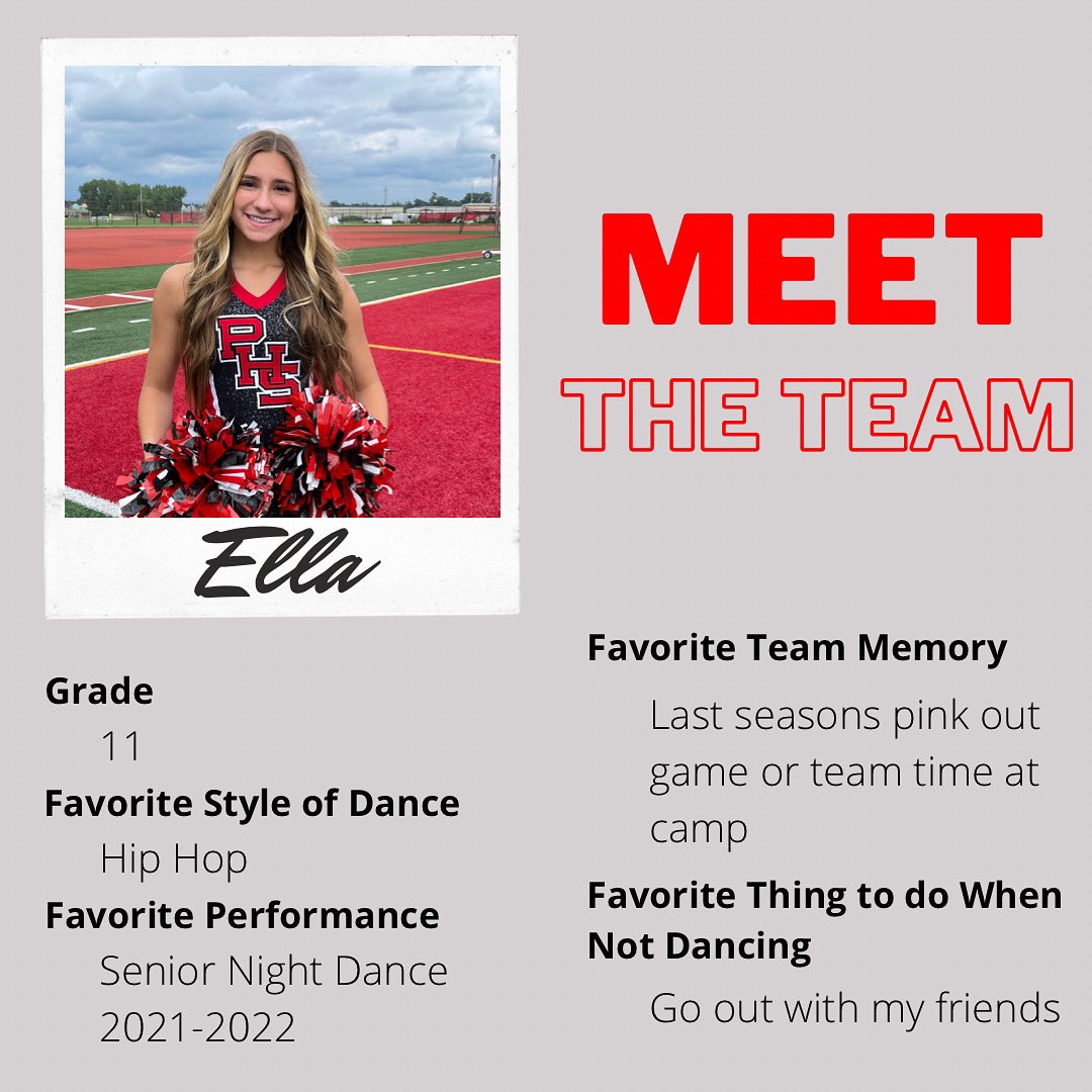 PortageHSDance's tweet photo. Leading up to the first day of school next week we will be introducing our 2022-2023 Team!

Next we have Junior Ella! ❤️🤍 https://t.co/1JLWd85Wgf