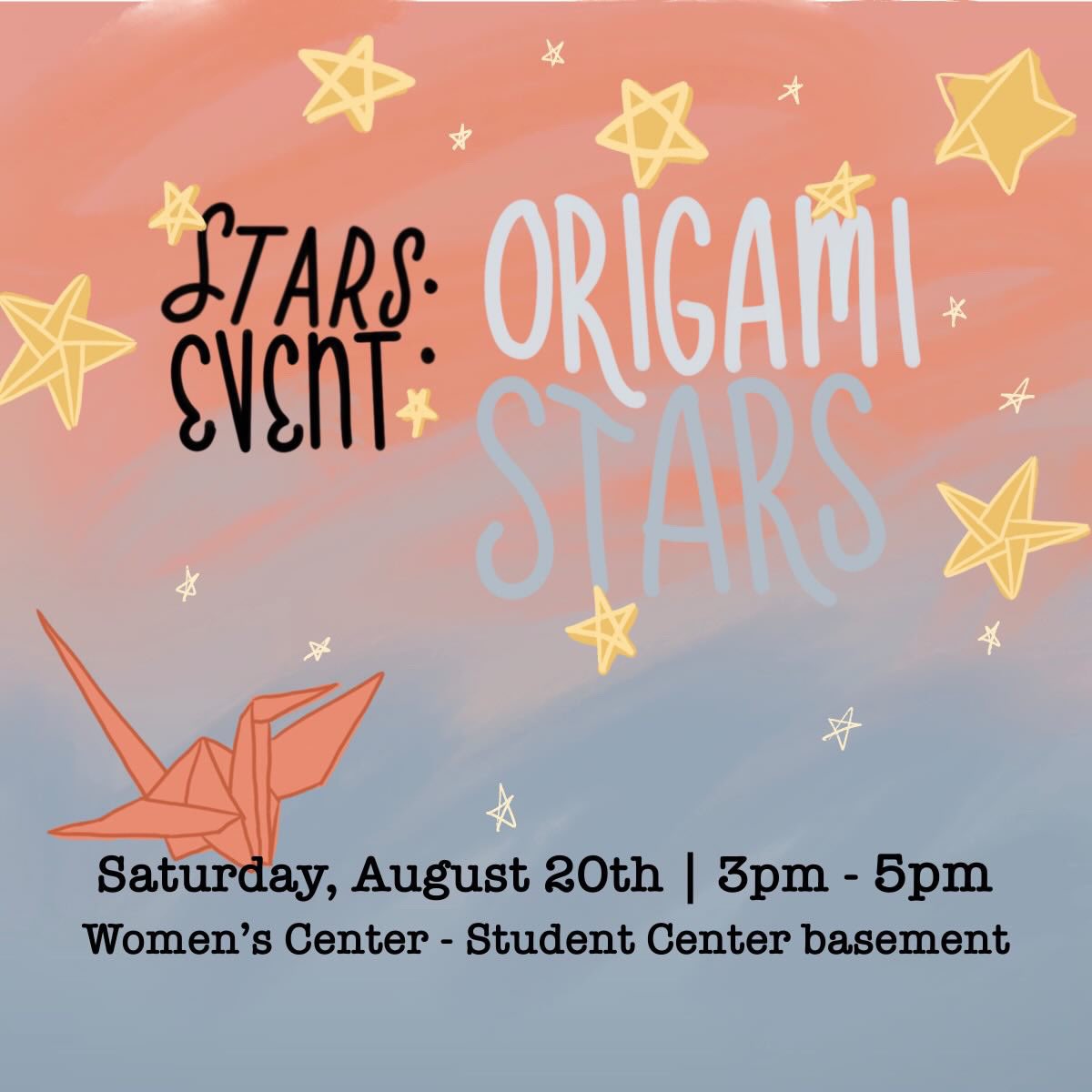 Are you an upcoming freshman who’s looking for orgs to join? Or you’re an upperclass student who wants to try something new? If so, join us during Welcome Week! 

We’ll be making origami stars and have pizza!

Come meet some new friends and learn ways to support survivors! ✨