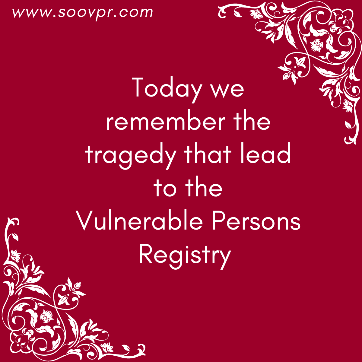 SOOVPR's tweet photo. Today we remember the tragedy of Lewis Whalen’s death that sparked the creation of the Vulnerable Persons Registry.
Read about his story on our website https://t.co/td8jwNaj0s
#soovpr
#AlgomaVPR
#manitoulinsudburyvpr 
#vulnerablepersonsregistry https://t.co/0YZclXRw9w