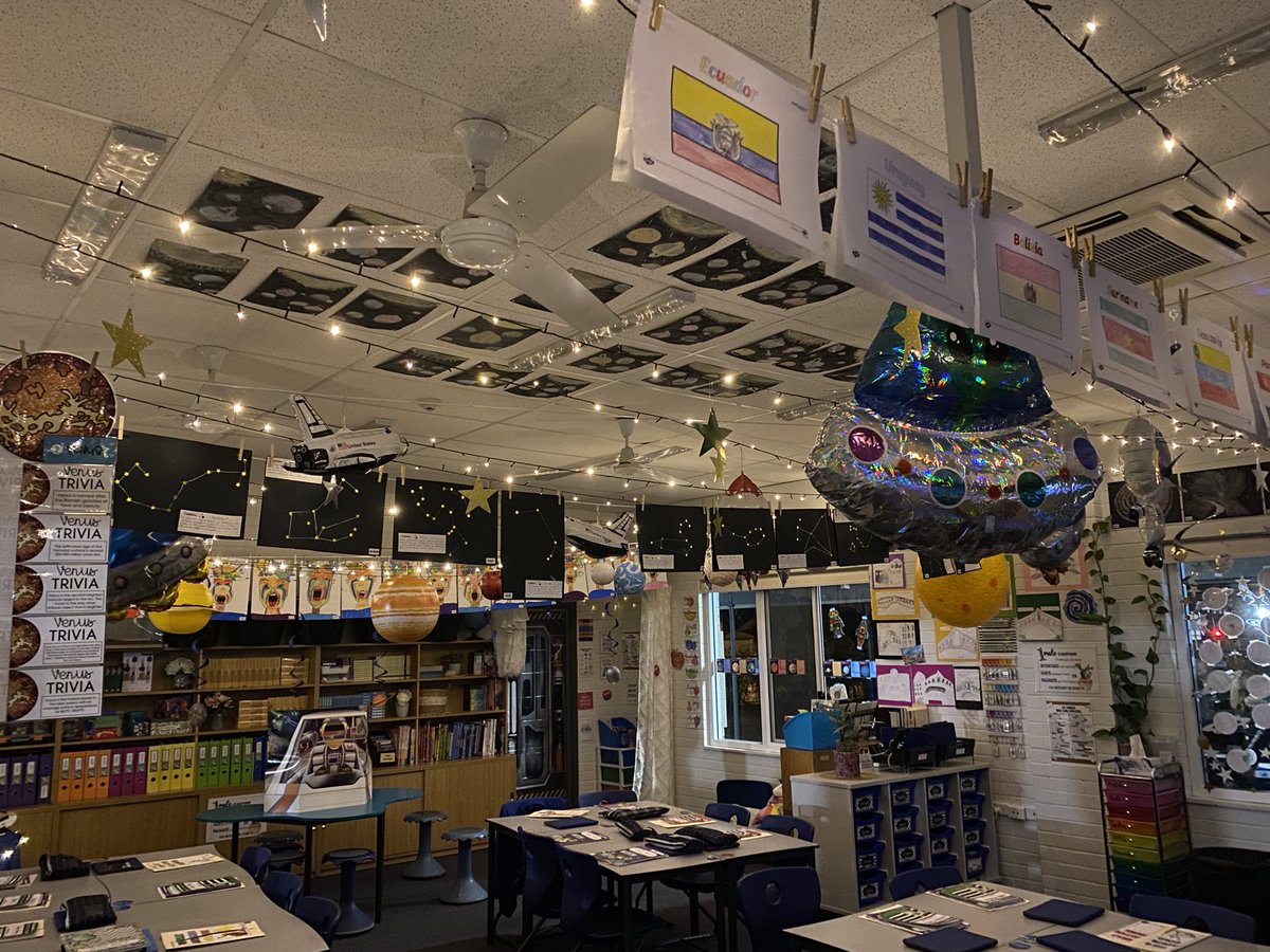 Eli_Crutto's tweet photo. Our space themed classroom at night! #ololnoll #year5 @Blakey2308 @JosephineVivan1 @JennBro73380481 @LouiseBaldock1 @daniellewardro2 @AnneFusco8 https://t.co/xpUc33iuvW