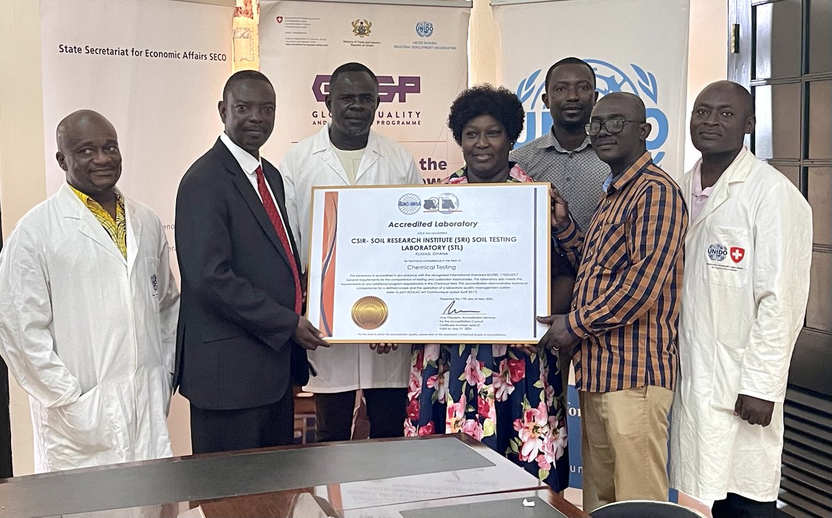 With the support of the GQSP project, The  CSIR-SRI Soil Testing Laboratory has been accredited to ISO/IEC 17025:2017.  At the certificate handing-over ceremony, SRI's Director assured the CTA that they would work hard to ensure that the Accreditation is maintained and upgraded.
