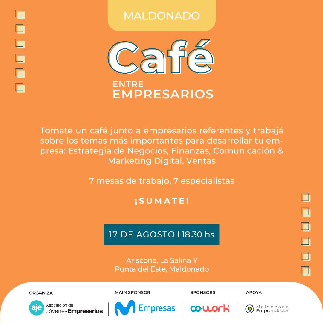 emekavoces's tweet photo. 🇺🇾➡️ #ATENCIÓN Llega a Maldonado una edición de Café entre Empresarios organizado por AJE (Asociación de Jóvenes Empresarios)
📆 Miércoles 17 de Agosto
🕐 18:30
📍: Ariscona Brew Pub
No se necesita ser socio de AJE
Actividad Gratuita
Inscripción: https://t.co/lApudb7LMs https://t.co/0rQsola9W0