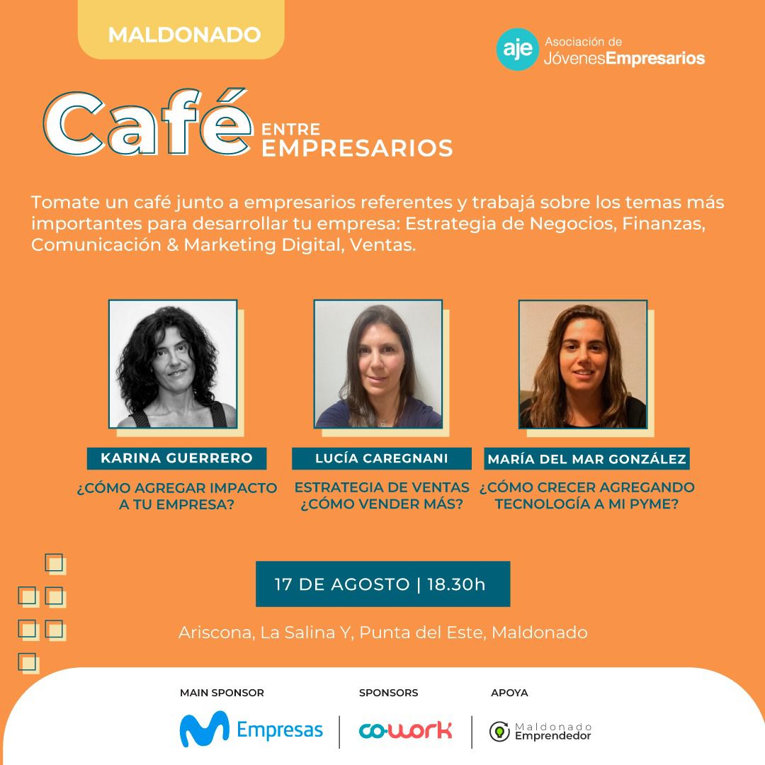 🇺🇾➡️ #ATENCIÓN Llega a Maldonado una edición de Café entre Empresarios organizado por AJE (Asociación de Jóvenes Empresarios)
📆 Miércoles 17 de Agosto
🕐 18:30
📍: Ariscona Brew Pub
No se necesita ser socio de AJE
Actividad Gratuita
Inscripción: docs.google.com/forms/d/e/1FAI…