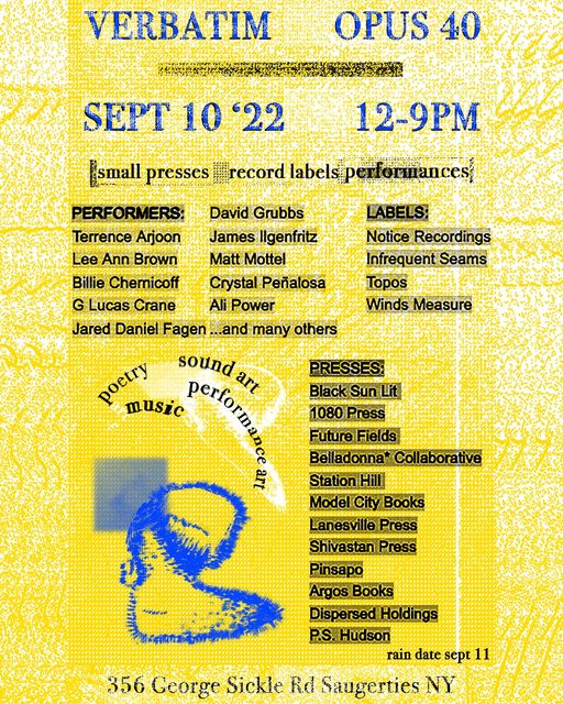 PinsapoPress's tweet photo. detailed performance schedule coming soon

muchas gracias to Evan James Lindorff-Ellery for designing the flyer, which incorporates his original artwork

🎉🐣
#opus40 #bookfair #experimentalmusic #postmoderndance #hudsonvalleyhappenings #hudsonvalleyartist #smallpresspublishing https://t.co/bKw4VTOKXA