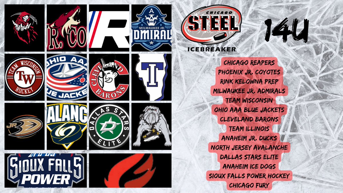 Steel Icebreaker Tournament - Sept. 9th-11th - U14 Division @HockeyReapers @JrCoyotes @rha_kelowna @mkejrads @TWHOCKEY @AAABlueJackets @CleveBaronsT1 @tihockeyaaa Anaheim Jr. Ducks @NJ_Avalanche @DSEHC Anaheim Ice Dogs @SiouxFallsPower @FuryAAAHockey