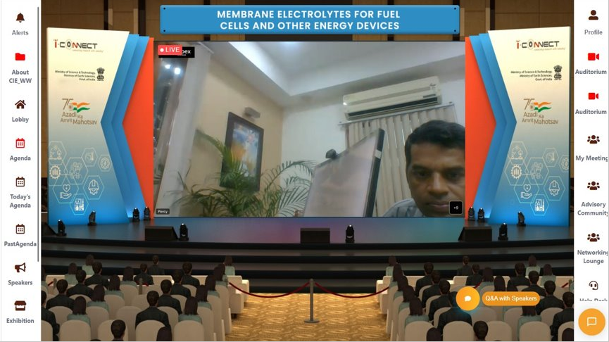 i_Connect75's tweet photo. Highlights from today's @i_Connect75 online event #2 - Membrane electrolytes for fuel cells and other energy devices.

#iconnect75 #AzadiKaAmritMahotsav #CSIR https://t.co/k5T0p6KlOY