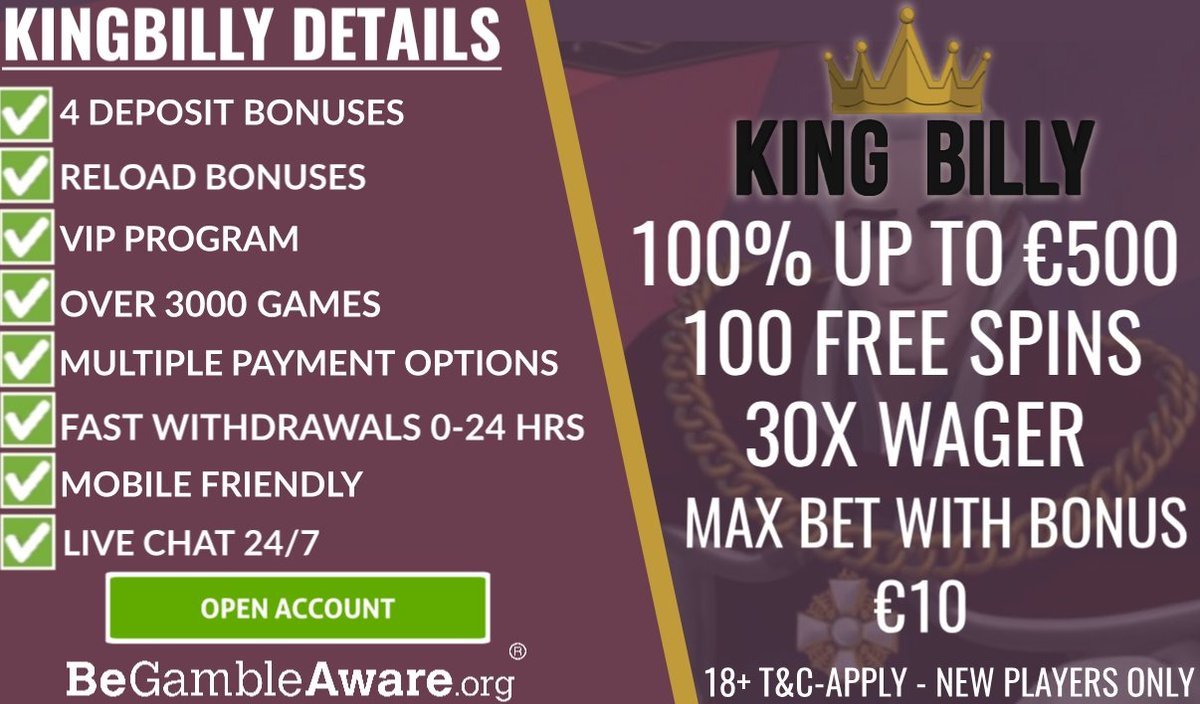 King Billy Casino is an #onlinecasino&#160;that offers hundreds of different online #slots and casino games from leading software providers.
Take advantage of their amazing Welcome Bonus Package!

⏬SIGN UP HERE⏬


18+ FULL T&amp;CS APPLY