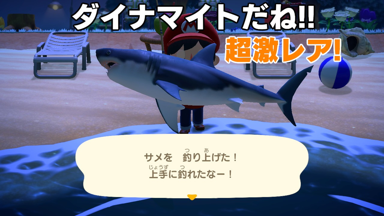 Newもりとwithツイッター局 どうぶつの森 Animalcrossing Acnh Nintendoswitch もりとのあつ森無人島生活 もりとのあつ森無人島生活 874日目 夜のサメと格闘釣り 夜10時の時間帯の海で シュモクザメとノコギリザメとサメを釣り上げた T