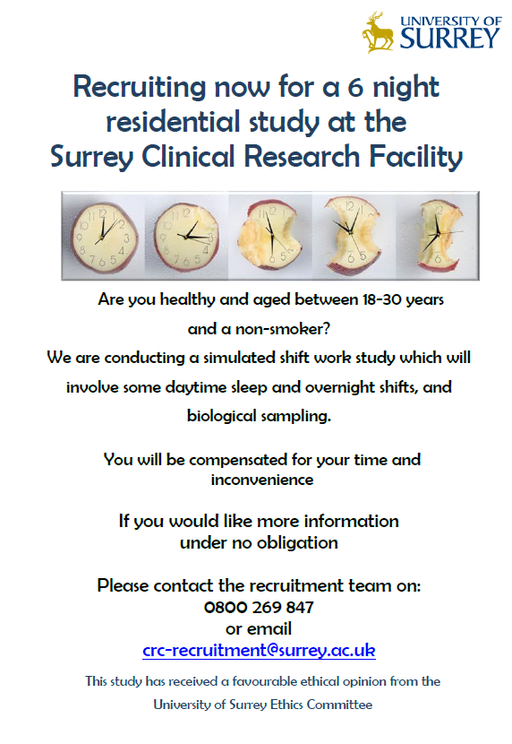 We are still recruiting🍎 please e-mail crc-recruitment@surrey.ac.uk for more information @debrajskene <a href="/isherwood_c/">Cheryl Isherwood</a>