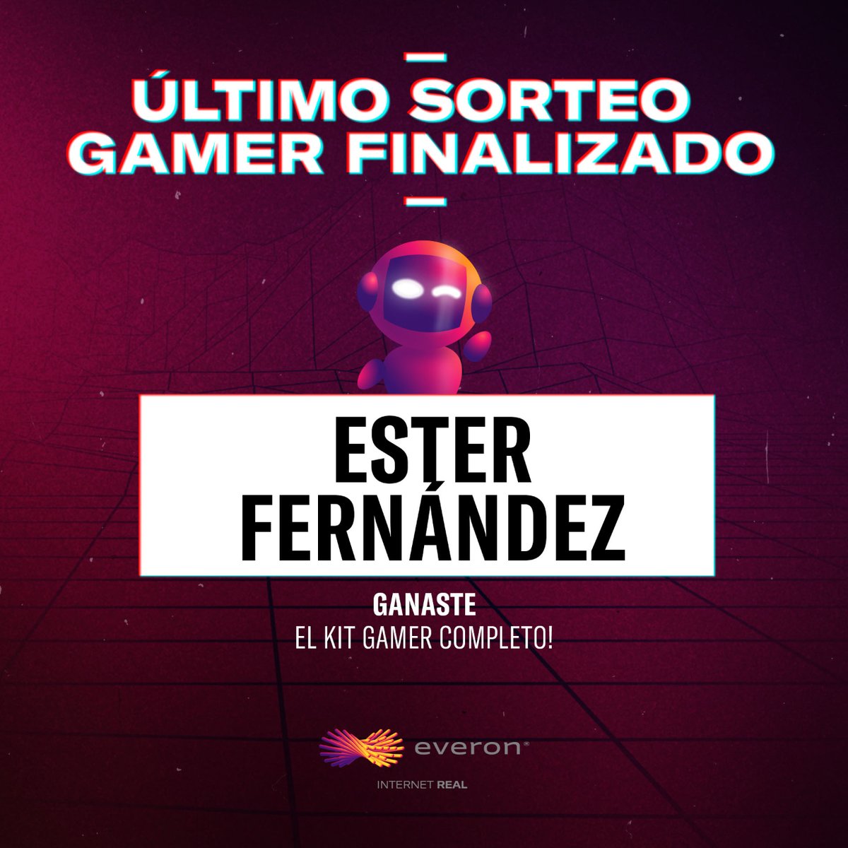 everonarg's tweet photo. Felicitaciones ESTER FERNÁNDEZ ⚡️ 🤩 🎊

Ganaste el Kit Gamer Completo! 👾

#Everon es #InternetReal 🚀#ConectamosALosChaqueños #SorteoGamer https://t.co/OLgDN22uDs