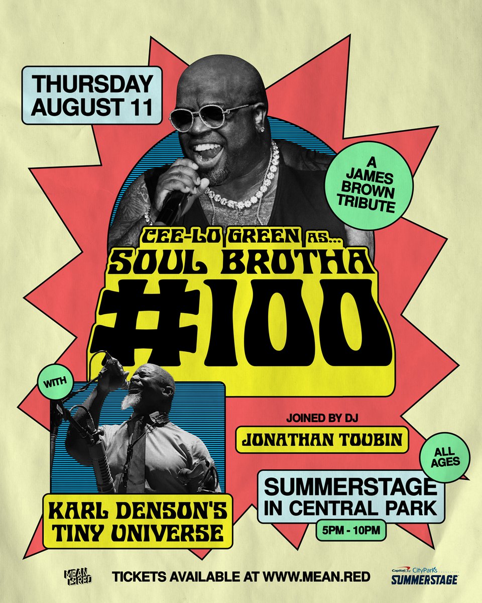 CONTEST! Win FREE tix to see @CeeLoGreen tomorrow in Central Park! He'll be joined by @KarlDenson's Tiny Universe & @jonathantoubin. Just send an email to contests@cityparksfoundation.org w/ the subject 'CeeLo Contest' to enter! Winners to be contacted via email. @builtbymeanred