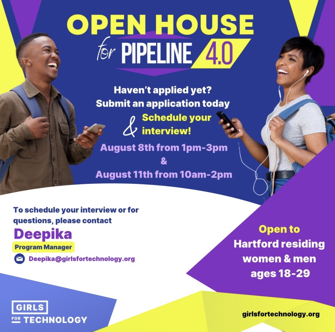 ProsperityTPF's tweet image. Break into tech with Hartford&apos;s number one program for Black &amp;amp; Brown men &amp;amp; women! Pipeline 4.0 is open to all Hartford residents ages 18-29 interested in the fast-growing industry of technology. Today is the last day to submit your application so apply today! #girlsfortechnology
