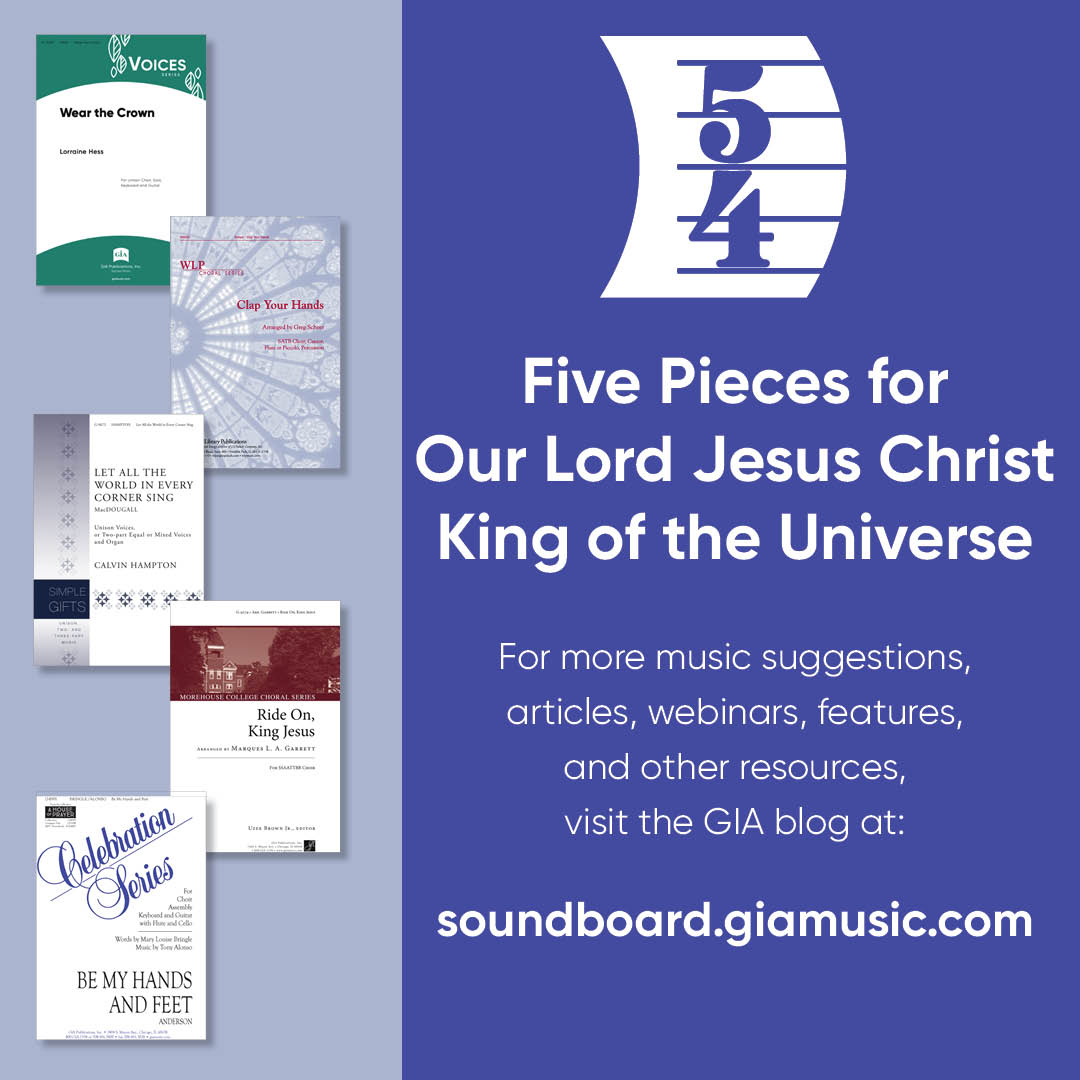GIAPublications's tweet photo. Don't miss this week's #fivefor with choral suggestions for the Solemnity of Our Lord Jesus Christ, King of the Universe!
Learn more here: https://t.co/zImDmkQ38T
#GIAmusic #WLPmusic #sacredmusic #ChristtheKing https://t.co/fodUoF14oX
