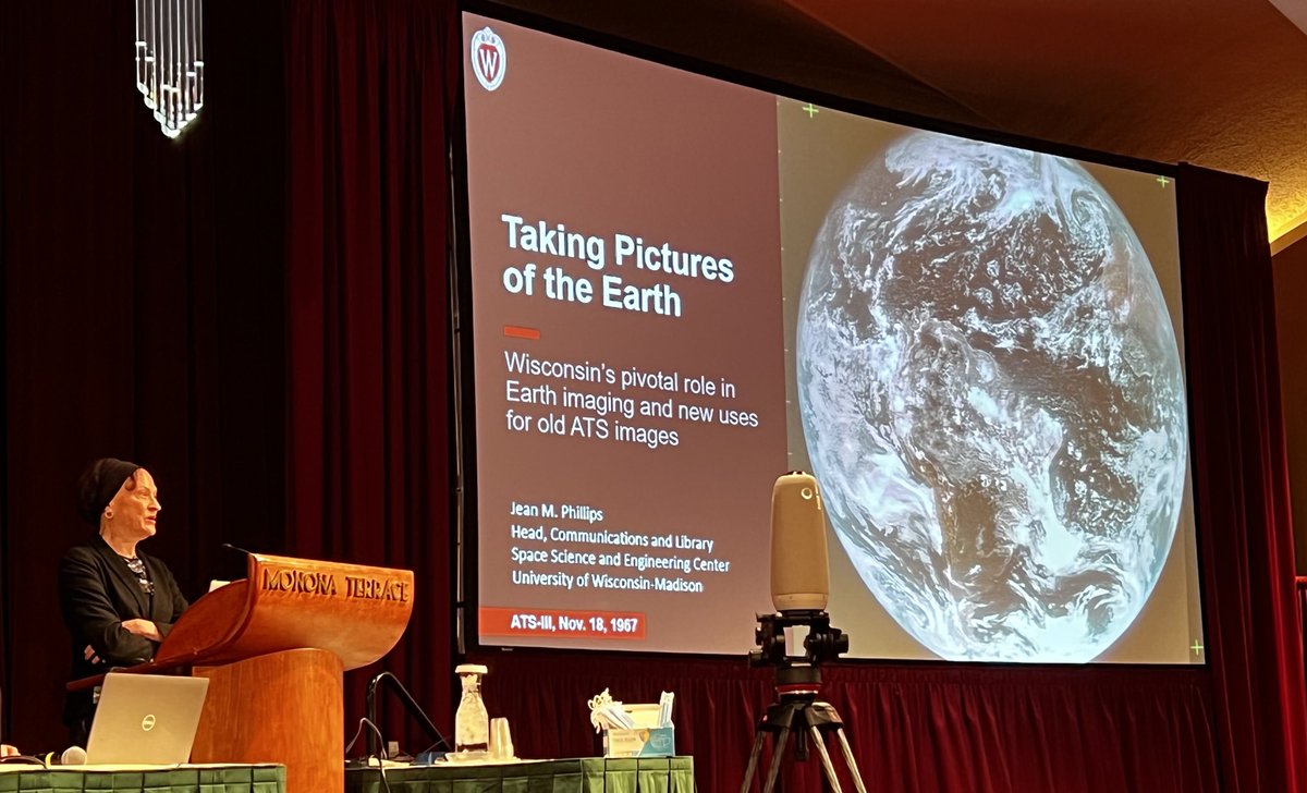 GOESguy's tweet photo. Jean Phillips from ⁦@UWSSEC⁩ talking about Vern Suomi ⁦@ametsoc⁩ #ams2022cmm #ats1 #ats3 ⁦@NASAEarth⁩ https://t.co/vb7ZLfe0nV