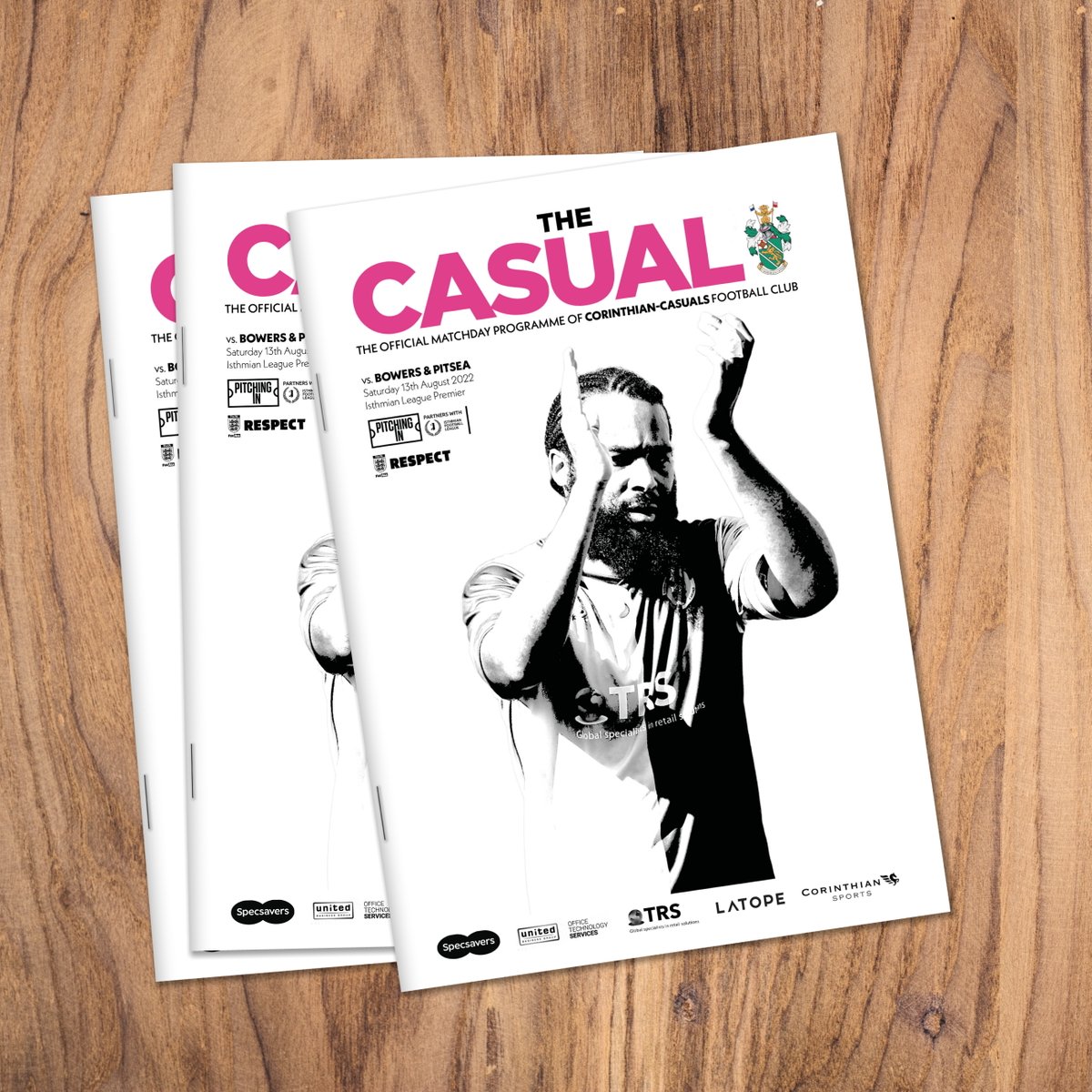 CorinthianCas's tweet photo. New season, new programme design. Welcome to 'The Casual'. First edition available at our home game vs @Bowerspitseafc in the @IsthmianLeague on Saturday. Arrive early to avoid disappointment. Captain @Cheklit10 makes the first cover. https://t.co/c1MMuzp74t