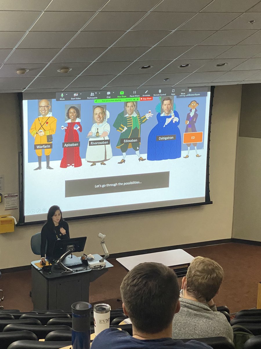 HickamMd's tweet photo. The theme continues with our AWESOME ED pharm @EmergMedPharmD using the game of Clue to help us figure out anticoagulation reversal… Our PD being Mrs. White is oddly fitting… @VCUEM @pmoffettmd #EDpharm #allbleedingstops #meded #vcuem #emresidency https://t.co/uv0nzkGlds