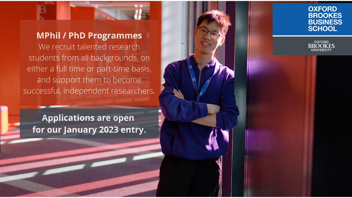 Ready to get inspired with insight and ambition? Transform your #future today and apply for a #PhD at Oxford Brookes #Business School for our January 2023 intake, and let your #research ideas come to life to make a positive #impact in the world.
brookes.ac.uk/business/resea…