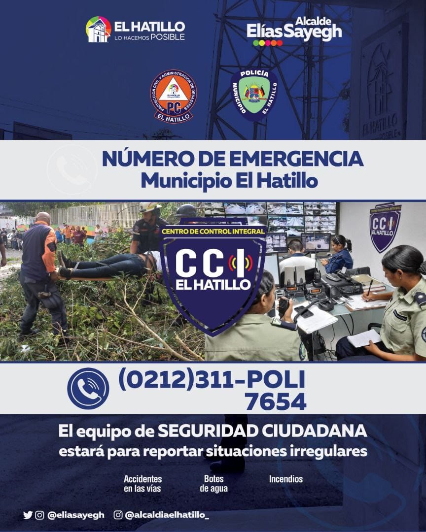 Fuertes precipitaciones en nuestro municipio #ElHatillo. Pido a todos nuestros vecinos mucha precaución al salir de sus casas, para cualquier apoyo o emergencia llamar al 0212.311.POLI(76.54). #AlertaElHatillo