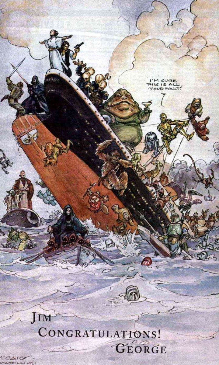 When TITANIC overtook Star Wars as the highest grossing movie in the US, George Lucas sent James Cameron the below illustration.