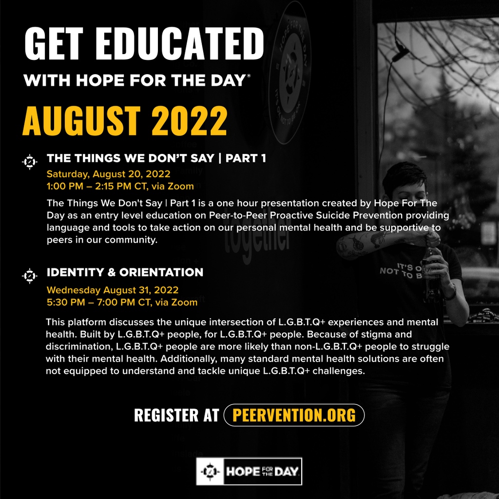 HopeForTheDay's tweet photo. Get educated with Hope for the Day this month! You can join the conversation with Hope for the Day by attending one of our free education sessions this month! Register at https://t.co/FIQiryfRZR to join us🤘🏼 https://t.co/8EyGLeIbon