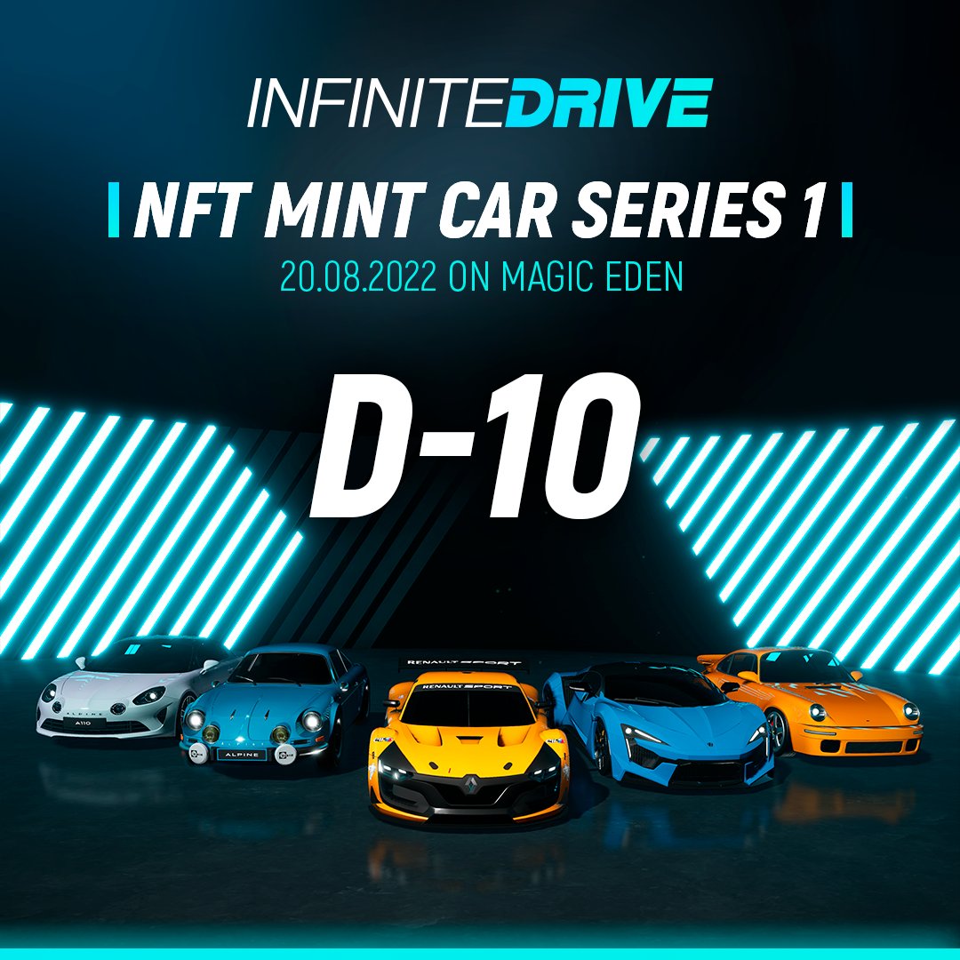InfiniteDrive_'s tweet photo. ⏰ 10 DAYS LEFT TO MINT DATE

Become an Infinite Driver, own your official licensed car and get access to the Closed Alpha of the game to use it on track 🏁

There's still time, don't be left behind 🔥

➡️ Join us here: https://t.co/ogN4o3JDIF https://t.co/l815celKpI