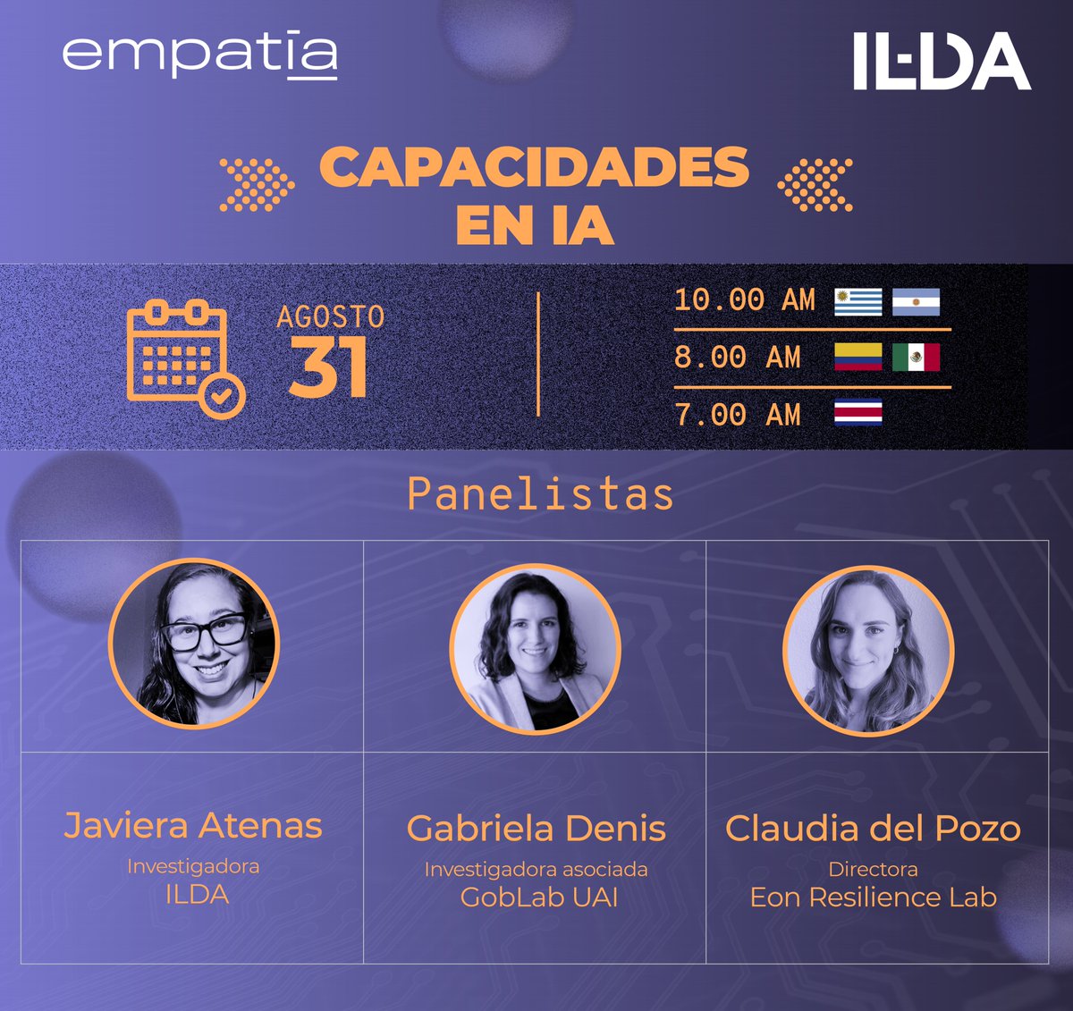 ILDA (@ildalatam) on Twitter photo Otra de las charlas de la #SemanaIA será sobre las capacidades que el sector público, privado y la sociedad debe desarrollar para el desarrollo de estos proyectos
Con @jatenas <a href="/Gabicui/">Gabriela Denis</a> y <a href="/claudiamdelpozo/">Claudia Del Pozo</a>
¡Te esperamos!
Inscribite en forms.gle/x1qguqfttoe8tt… Otra de las charlas de la #SemanaIA será sobre las capacidades que el sector público, privado y la sociedad debe desarrollar para el desarrollo de estos proyectos
Con @jatenas <a href="/Gabicui/">Gabriela Denis</a> y <a href="/claudiamdelpozo/">Claudia Del Pozo</a>
¡Te esperamos!
Inscribite en forms.gle/x1qguqfttoe8tt…