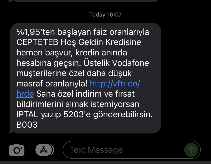 Kaç kere daha iptal diye yazıp göndermem gerekiyor acaba? Yeter göndermeyin artık şu smsleri! <a href="/VodafoneDestek/">Vodafone Destek</a> <a href="/VodafoneTR/">Vodafone Türkiye</a>