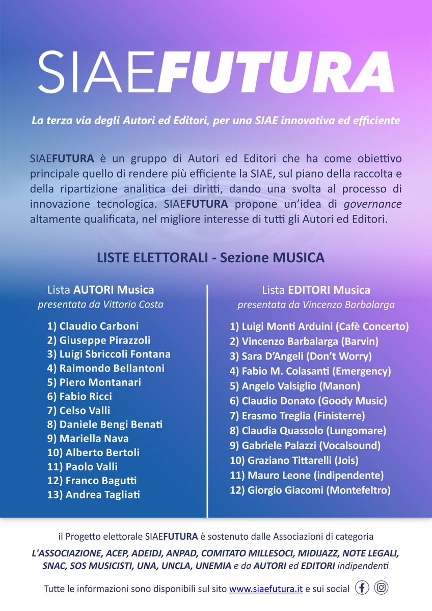 🗓 In occasione delle prossime #elezioniSIAE2022 del 5/09/2022, l'ACEP aderisce al progetto #SIAEFUTURA per una SIAE più semplice e innovativa. Qui l'anteprima delle due liste Autori ed Editori Musica! Sul sito siaefutura.it tutte le altre info.  facebook.com/acep.asso/post…