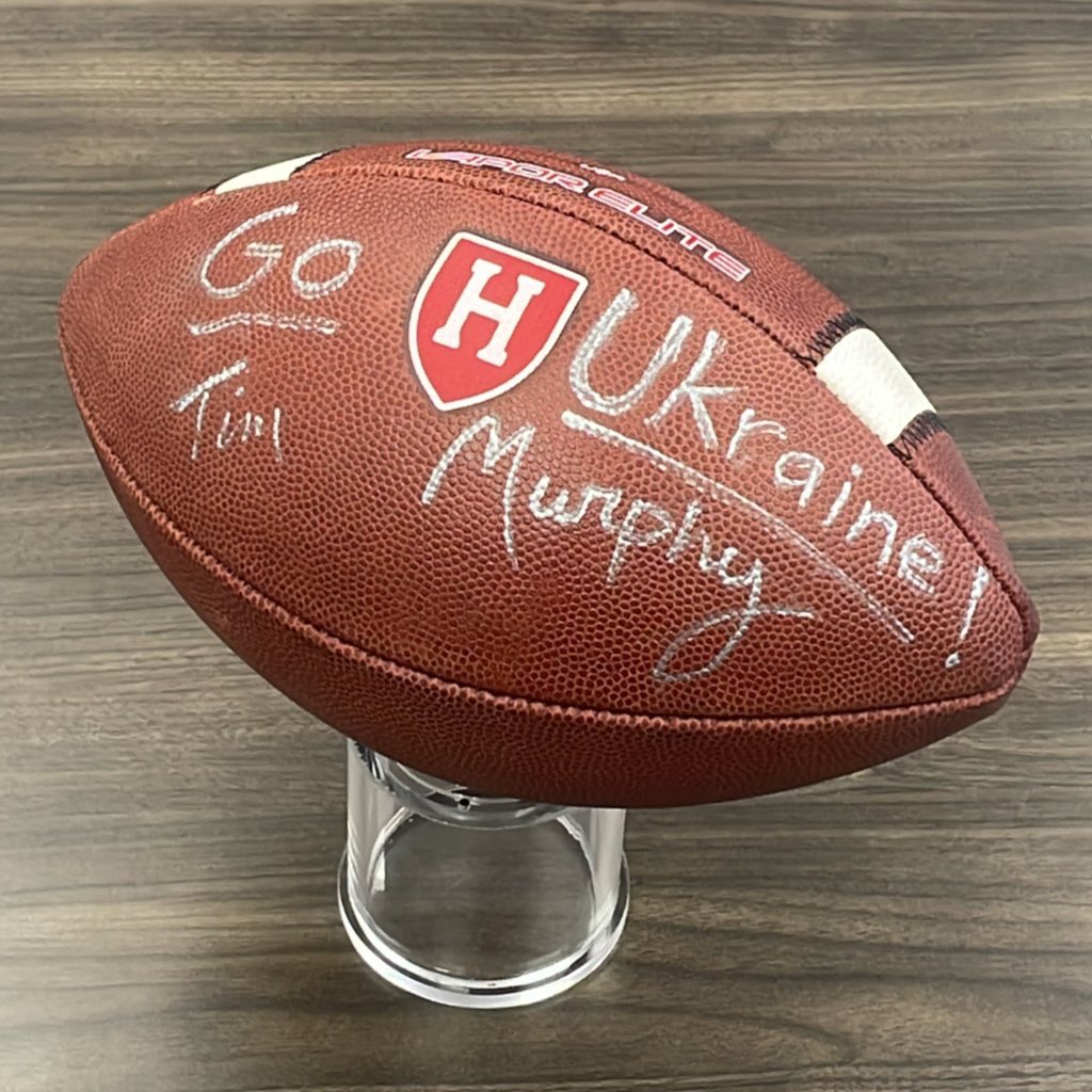 FBDiplomats's tweet photo. Harvard’s #FootballsForFreeedom ball finally made it! Big thanks to Coach Murphy and everyone @HarvardFootball for your support 🇺🇦 https://t.co/YuC5fWLJX1