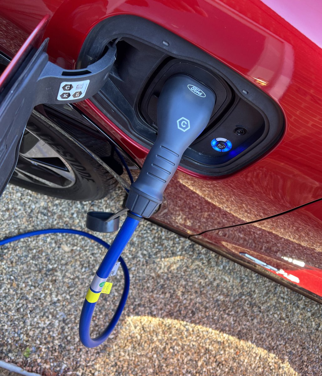 Tristan_Young's tweet photo. Just an observation. It’s all about the details. Love the colour of the @forduk charging cable for the Mach-E. #blueoval #rapidred https://t.co/f70XzCuLGo