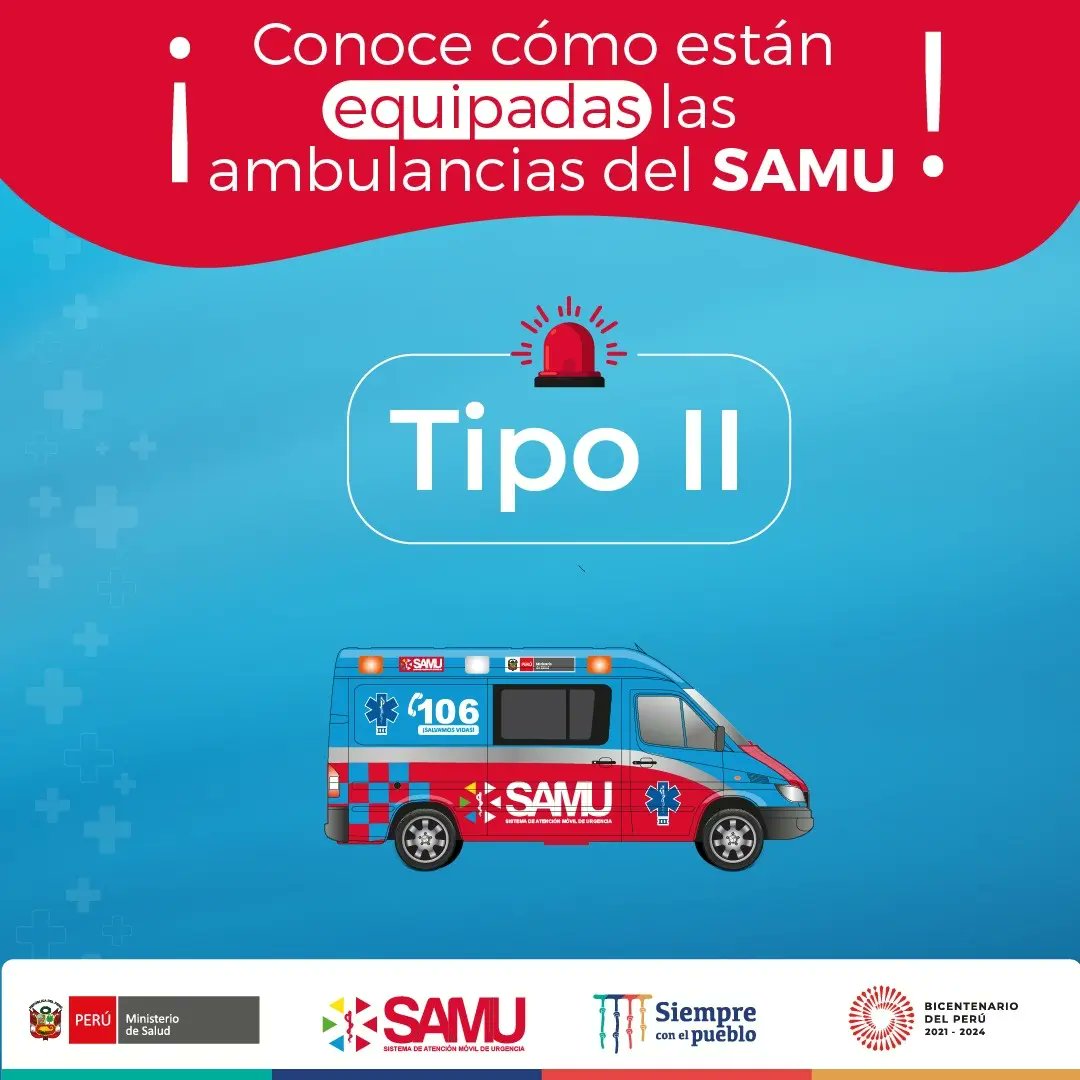 SamuPeruMinsa's tweet photo. SAMUInforma 🚑🇵🇪 | ¿Conoces cómo están equipadas las ambulancias del #SAMU?

 🚨Si tienes una #emergencia o #urgencia llama al #SAMU106📞 

➡️Comparte esta información https://t.co/Rxkn6CDkx2