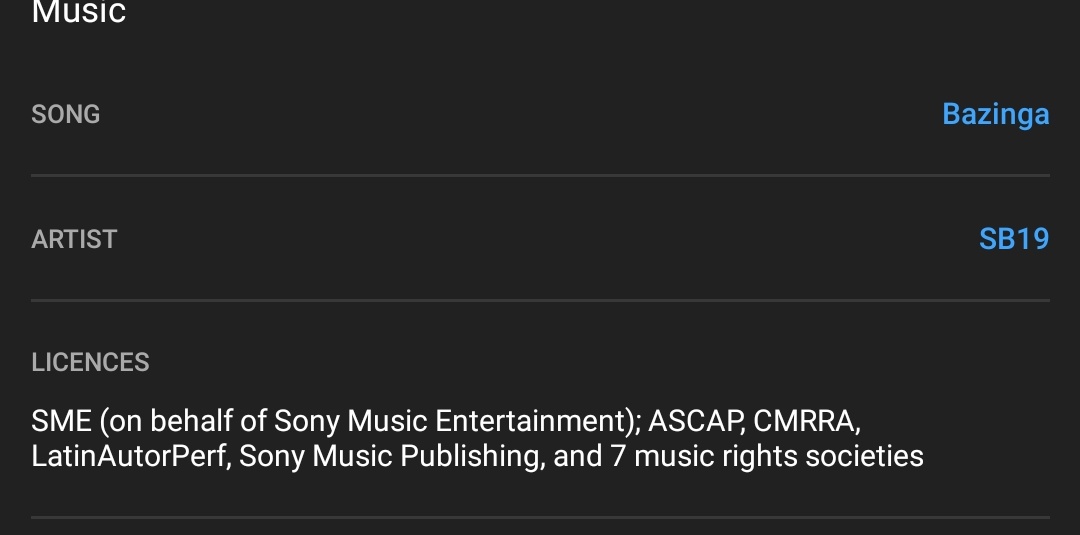 toriniiku's tweet photo. Can someone take a look at the Licenses on @SB19Official 's YT videos?

I searched each, and that L/atinautorperf seems sus. I wonder what are the other societies. 

Hope official can check on this. Forda worry akooo. 
#WhereIsSB19? 📼
#SB19 https://t.co/8QDpNQpKOL