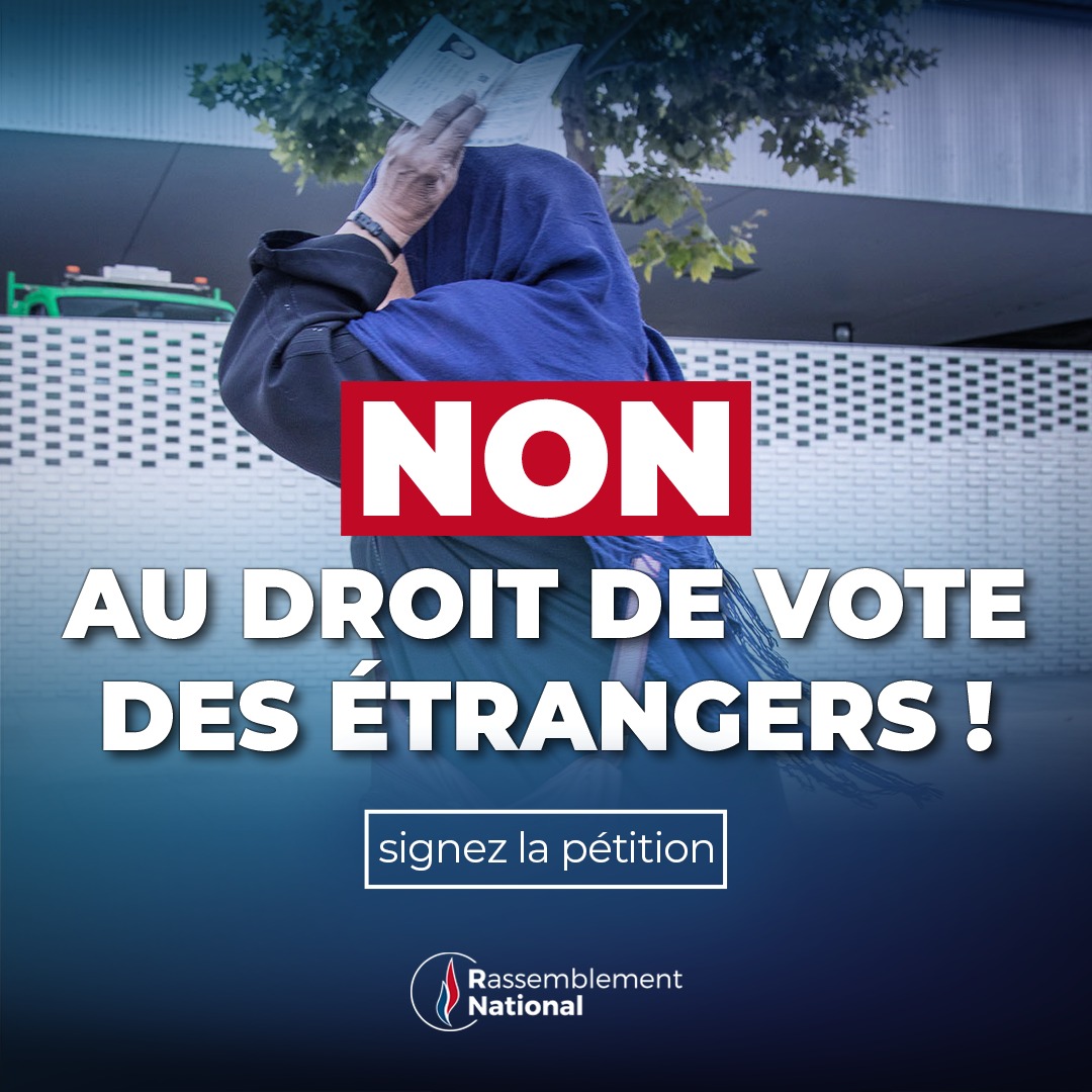 RNational_off's tweet photo. 🔴 En plein mois d’août, les macronistes ont déposé une proposition de loi visant à accorder le droit de vote aux étrangers extra-européens aux élections municipales.

❌ Dites NON à l'instauration du droit de vote des étrangers, signez la pétition : 
👉🏻https://t.co/ptwJUDGCps https://t.co/IA3u6JQ3CO