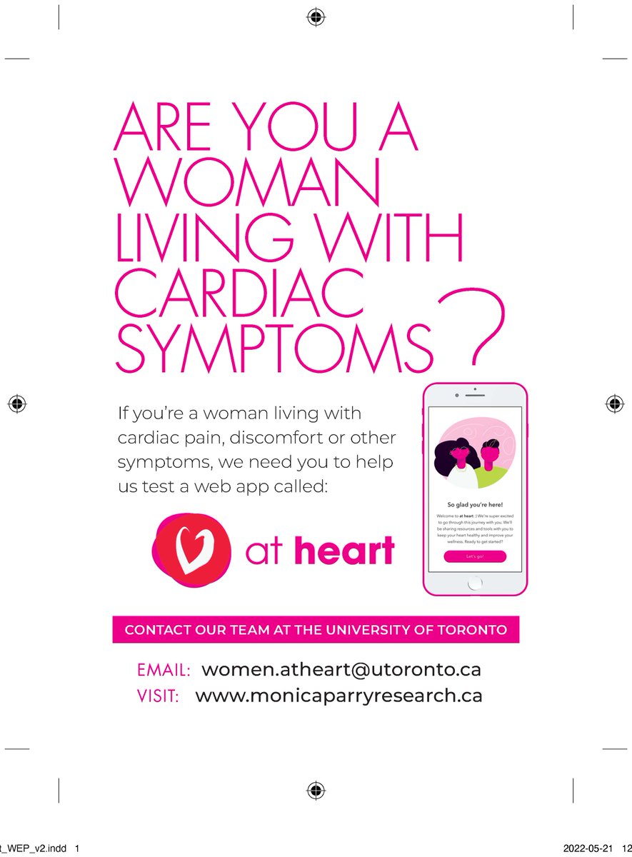 Women at heart 🇨🇦 (@womenatheart) on Twitter photo Recruiting for this study until AUGUST 12. Hoping to enroll a few more women from across Canada. Please share. Thank you to those women who are taking part! #herheartmatters <a href="/JumpInCanada/">Jump In For Women's Heart Health</a>
<a href="/CWHHAlliance/">Canadian Women's Heart Health Alliance (CWHHA)</a> <a href="/parryresearch/">Monica Parry, NP (Adult), PhD, FAAN, FCAN, FAHA</a> Recruiting for this study until AUGUST 12. Hoping to enroll a few more women from across Canada. Please share. Thank you to those women who are taking part! #herheartmatters <a href="/JumpInCanada/">Jump In For Women's Heart Health</a>
<a href="/CWHHAlliance/">Canadian Women's Heart Health Alliance (CWHHA)</a> <a href="/parryresearch/">Monica Parry, NP (Adult), PhD, FAAN, FCAN, FAHA</a>