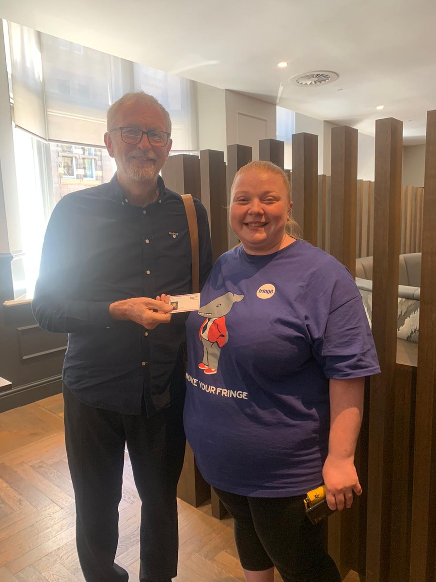Some of our team just met <a href="/jeremycorbyn/">Jeremy Corbyn</a> during the day's run of working class lead shows, produced by <a href="/Bloomin_Buds/">Bloomin' Buds</a>
We'd love for Jezza to join us in the audience! 🙌 #EdinburghFringe #OhJeremyCorbyn