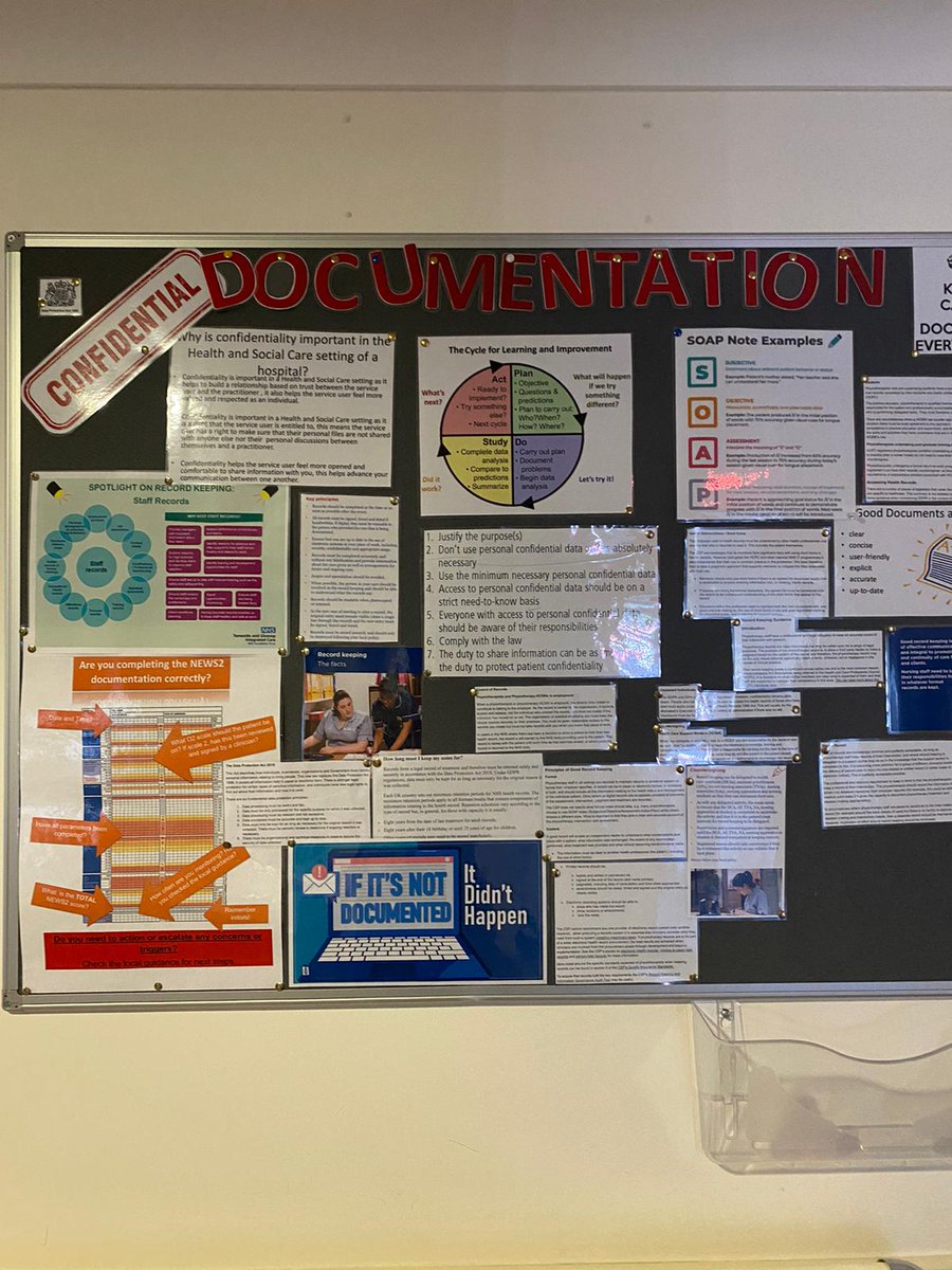 TGICFTSaferCare's tweet photo. More good work from our teams for Spotlight On Record Keeping ✍️ Informative board from Stamford Ground Floor and Ward 45 utilising their pocket guides. Well done all 👏 #SpotlightOn #recordkeeping #writeitright https://t.co/iHHuSmGBIm