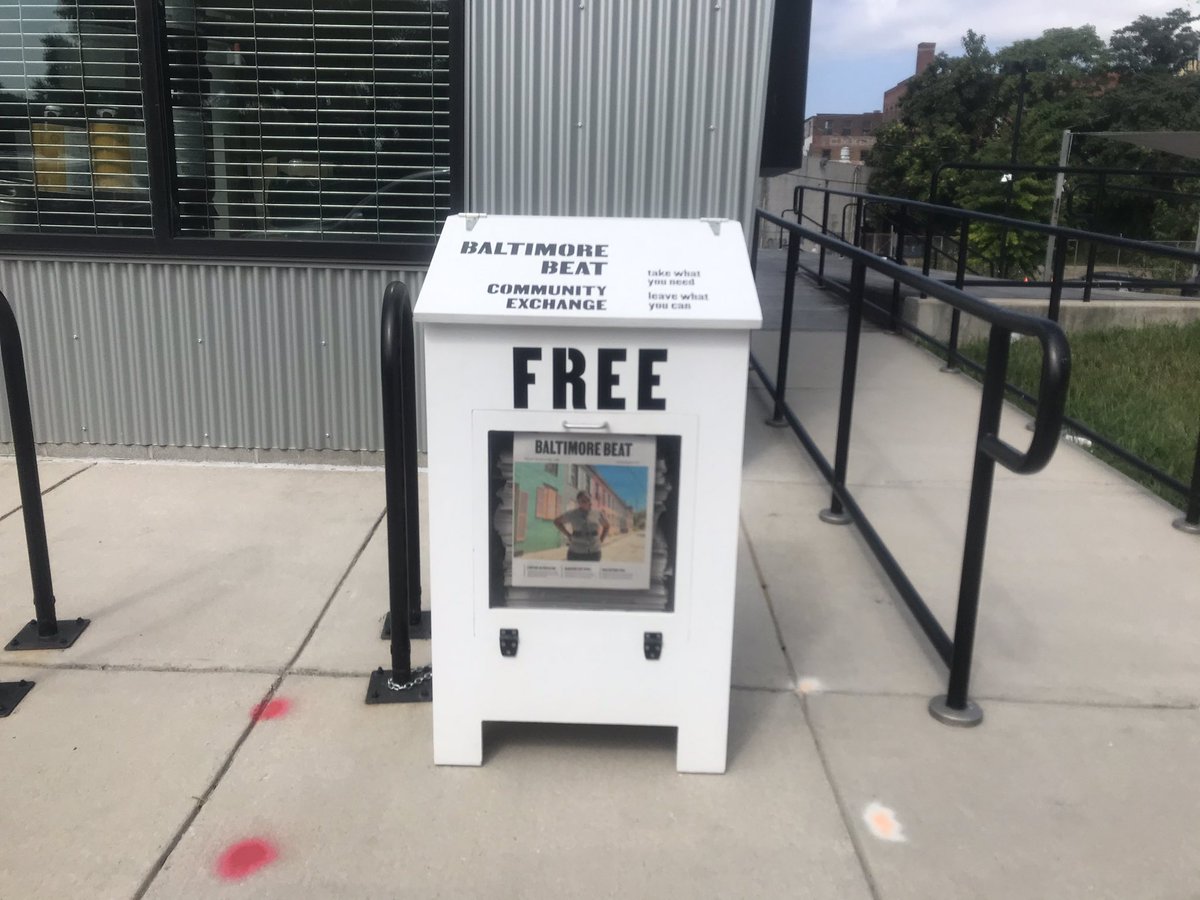 baltbeat's tweet photo. Baltimore! Our newspaper box is on the street. At @OpenWorksBmore on the Greenmount Ave, side of the building. Come by and pick up a paper. Beat director of operations @notrivia will be placing some supplies for those in need and more in the community exchange top of the box. https://t.co/nocgzv3FFb