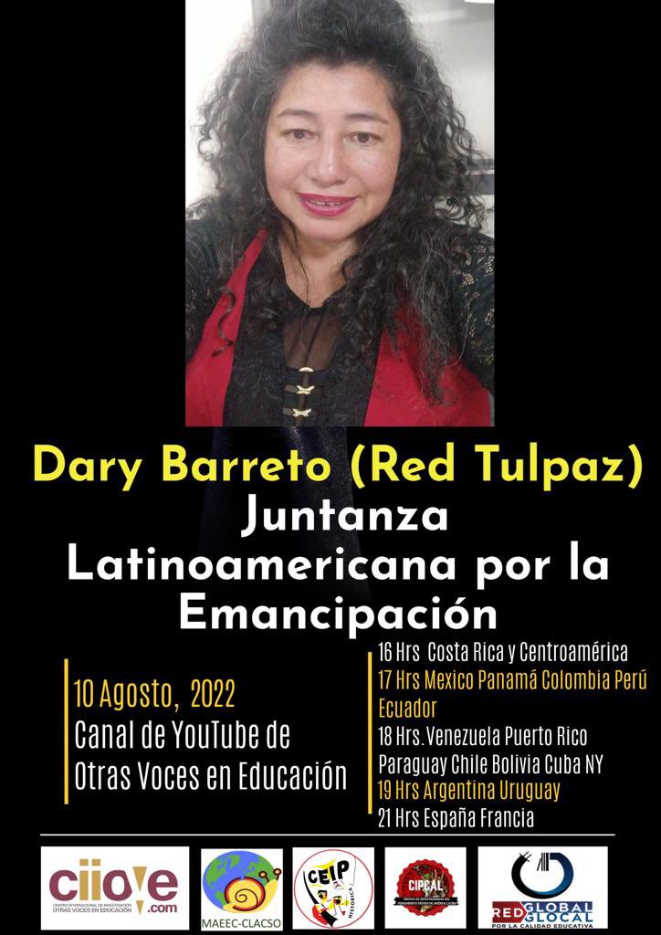 🗣L@s invitamos al encuentro de hoy #10agosto donde dialogaremos sobre la emancipación de America Latina con la red Tulpaz🤓 Cómo siempre se trasmitirá a través de nuestros YouTube youtube.com/c/OtrasVocesEn… y por nuestras diferentes redes sociales. 

— O…