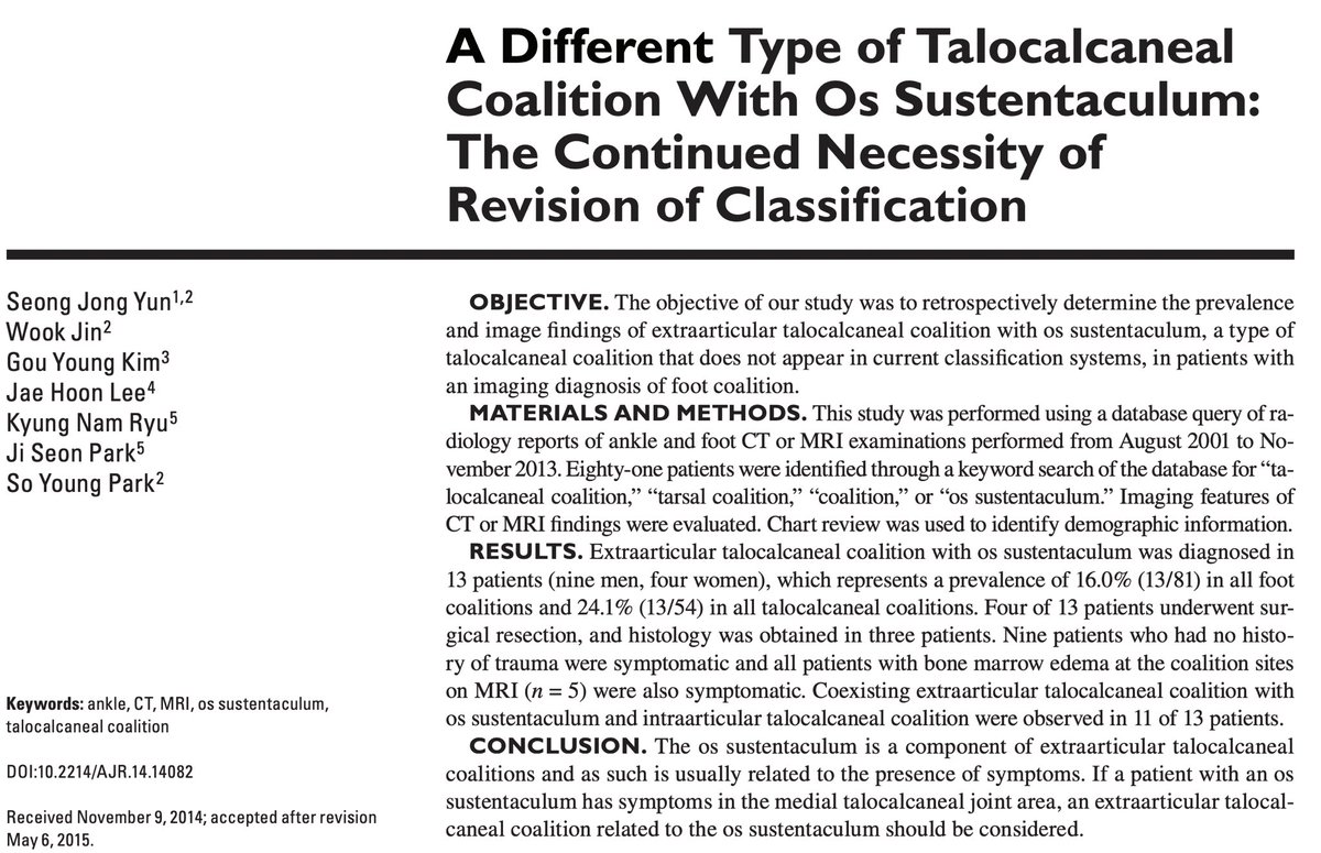 🇺🇸 Non-ossified extraarticular talocalcaneal coalition with an interposed os sustentaculum
instagram.com/p/ChFSH2EOQXU/…

🇧🇷 Coalizão extra-articular talo-calcaneana não-ossificada com os sustentaculi interposto
instagram.com/p/ChFSC4nO6AV/…
