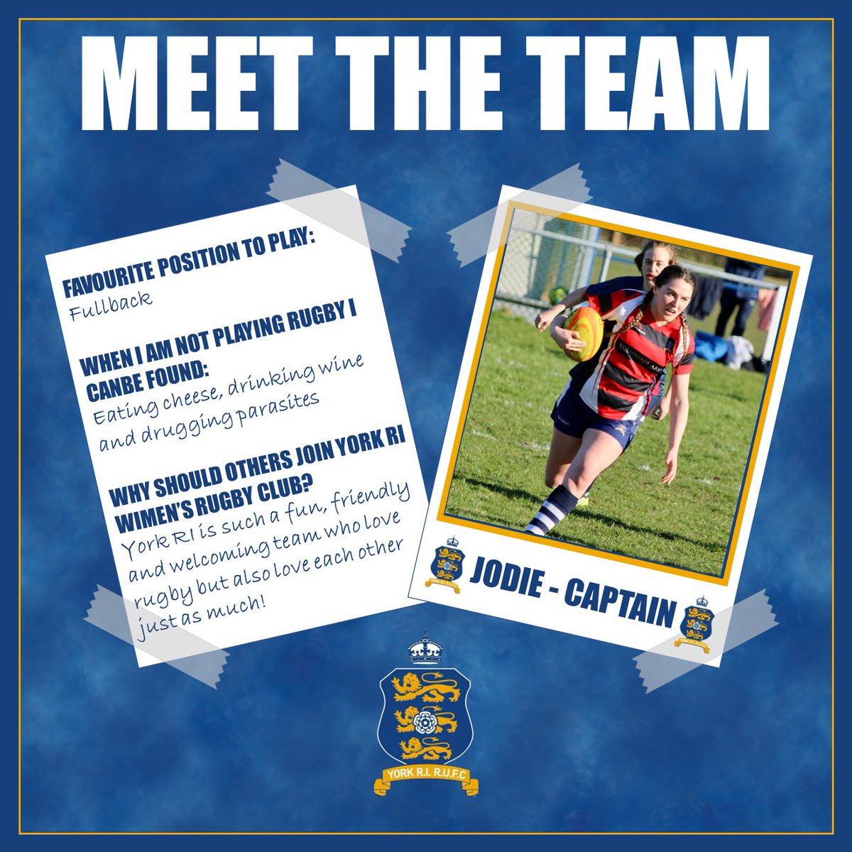 YorkRIWomen's tweet photo. Meet Jodie, our York RI Women’s Captain for the season 2022/23!! Jodie is commonly found on the pitch as fullback and in her daily life she drugs parasites for a living 🦠🦠
#yorkriladies #yorkri #rugby #englandrugby #womensrugby #englandwomensrugby #rugbyunion #yorkrugby https://t.co/YEMPMRfq9Q